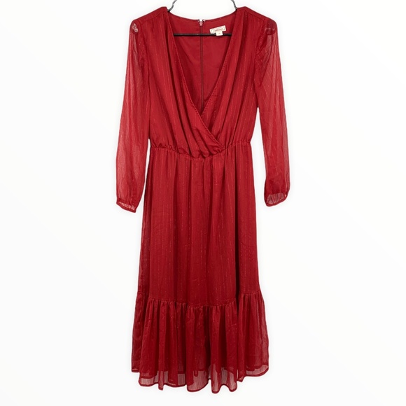 J. Crew Dresses & Skirts - J.Crew Point Sur Red V Neck Ruffle Faux Wrap Dress